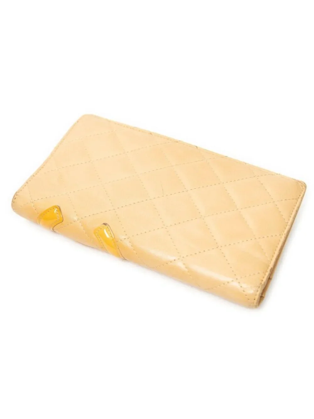 Chanel Cambon Ligne Bifold Wallet Beige Orange Quilted Lambskin Leather